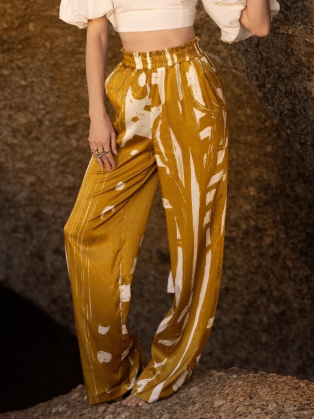 Diarrablu Leer Pants Suto Gold Women’s size XL Palazzo Hi Waisted